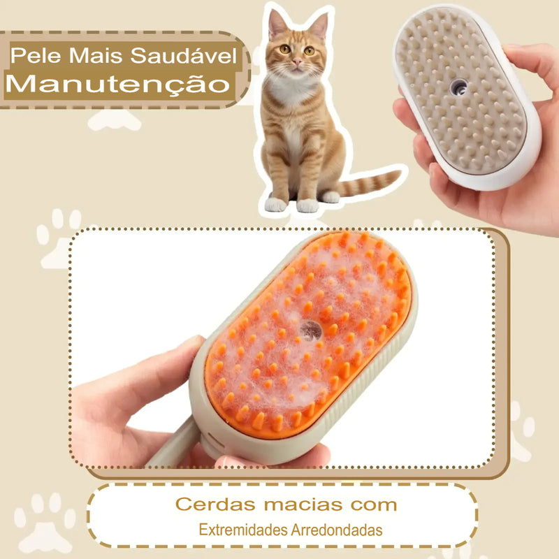 Escova de massagem para cães e gatos, 3 em 1, spray e vapor, dobrável