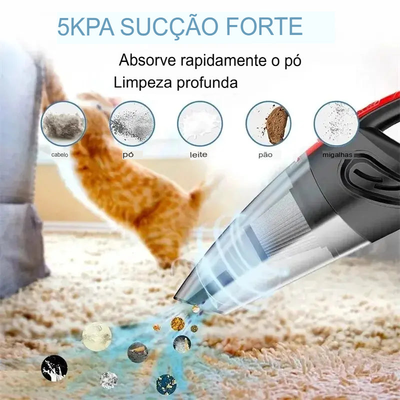 Aspirador de pó portátil sem fio para carro, sucção poderosa, recarregável, carga rápida, para casa, carro, pelos de animais de estimação