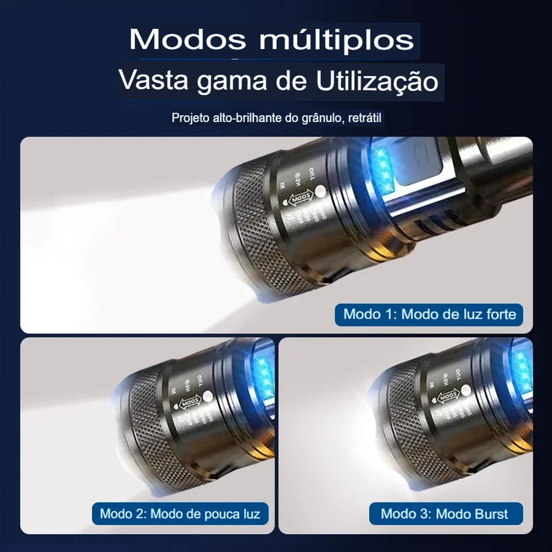 Lanternas led de alta potência, 2000lm, tocha tática com luz de exibição, carregamento usb, acampamento, pesca, emergência, zoom