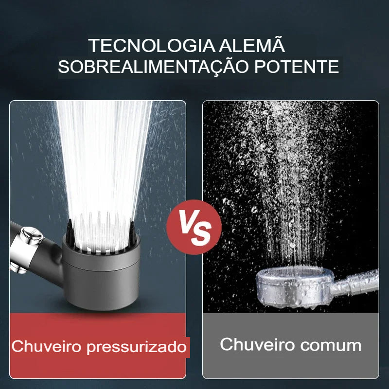 chuveiro com filtro de alta pressurização, contendo spray ajustável de 3 modos com escova de massagem