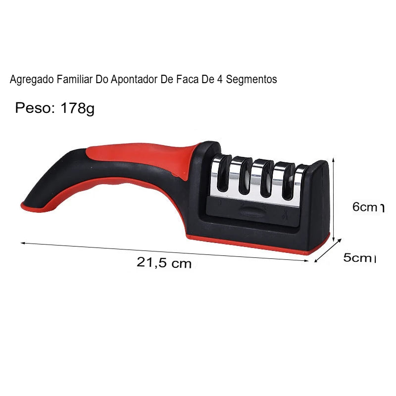 Afiador de facas de cozinha, 4 segmentos, doméstico, multifuncional, portátil, três finalidades, pedra de afiar preta