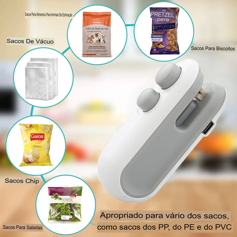 Mini máquina de selagem de sacos, selador de pacotes, sacos plásticos, selador de alimentos