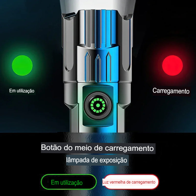 Lanternas led de alta potência, 2000lm, tocha tática com luz de exibição, carregamento usb, acampamento, pesca, emergência, zoom