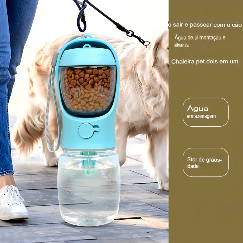 Garrafa para Pets, Com Bebedouro Portátil e porta Ração. Garrafa 2 em 1