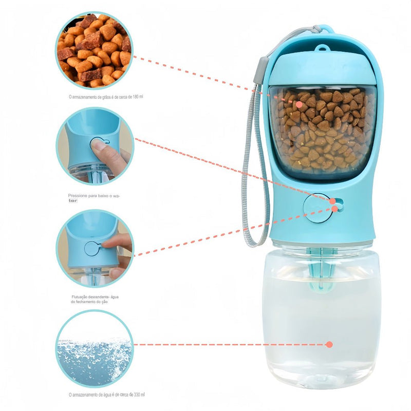 Garrafa de água portátil para cães e gatos, com armazenamento de alimentos e recipiente de água para animais de estimação, tigela alimentadora para animais de estimação, viagem ao ar livre - Vilord