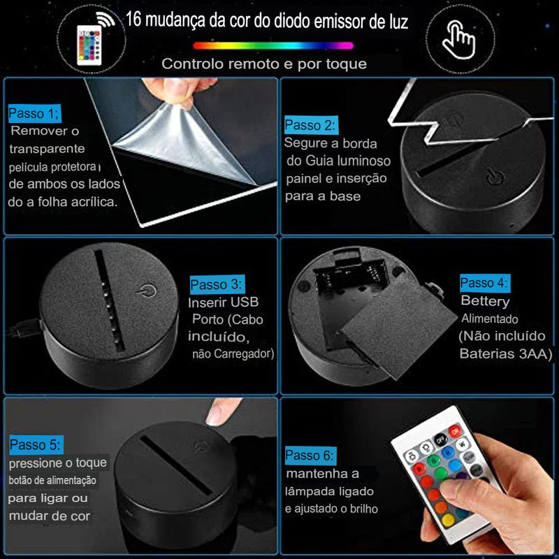 Luz noturna 3D Illusion Stitch com controle remoto e toque inteligente para decoração de quarto, lâmpada de aniversário, dia dos namorados, presentes de Natal - Vilord