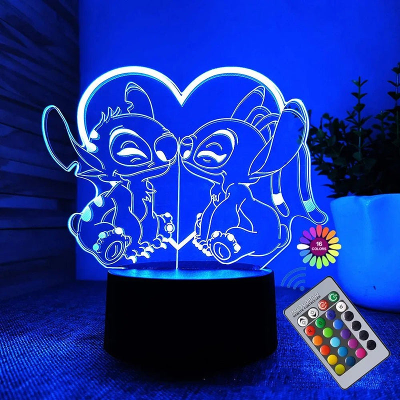 Luz noturna 3D Illusion Stitch com controle remoto e toque inteligente para decoração de quarto, lâmpada de aniversário, dia dos namorados, presentes de Natal - Vilord