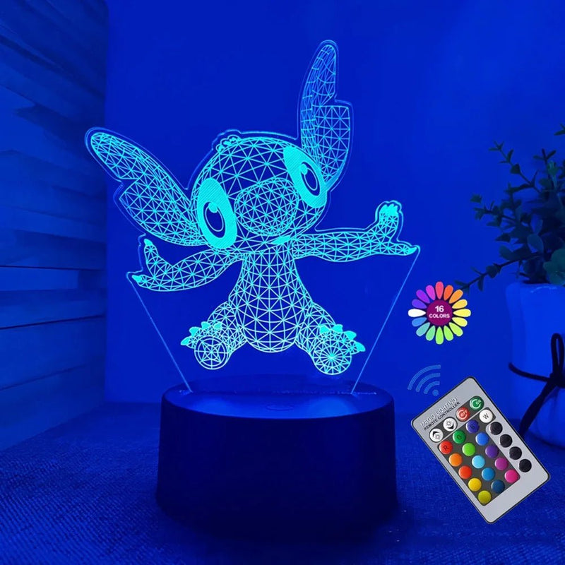 Luz noturna 3D Illusion Stitch com controle remoto e toque inteligente para decoração de quarto, lâmpada de aniversário, dia dos namorados, presentes de Natal - Vilord