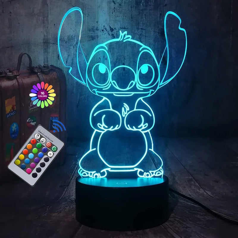 Luz noturna 3D Illusion Stitch com controle remoto e toque inteligente para decoração de quarto, lâmpada de aniversário, dia dos namorados, presentes de Natal - Vilord