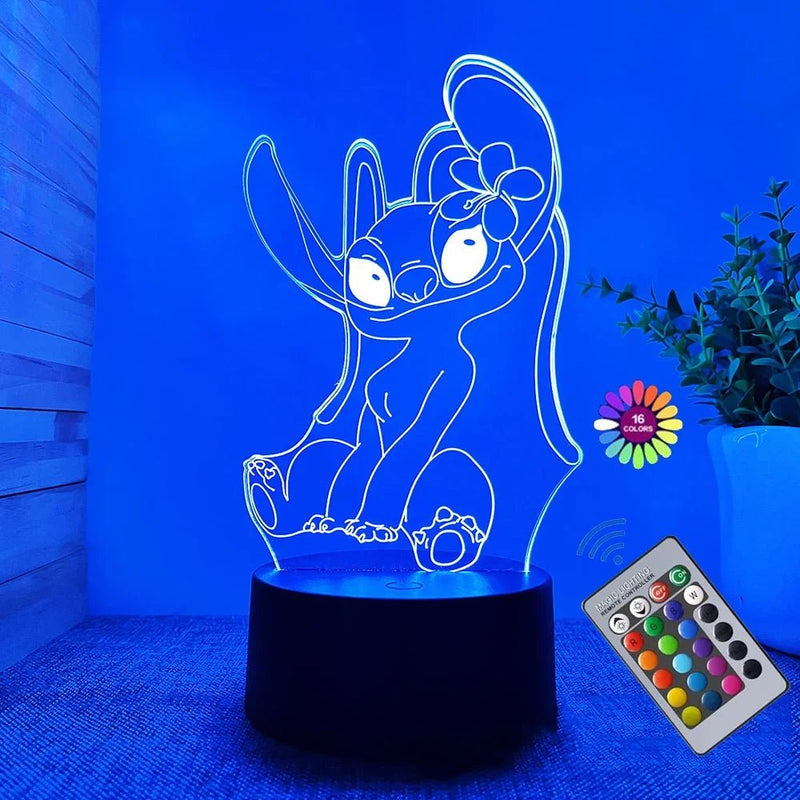 Luz noturna 3D Illusion Stitch com controle remoto e toque inteligente para decoração de quarto, lâmpada de aniversário, dia dos namorados, presentes de Natal - Vilord