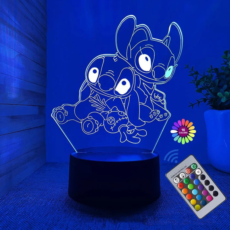 Luz noturna 3D Illusion Stitch com controle remoto e toque inteligente para decoração de quarto, lâmpada de aniversário, dia dos namorados, presentes de Natal - Vilord